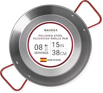 Carbon Steel Pan, Premium Paella Pan for Perfect Socarrat, Versatile Carbon Steel Skillet for Indoor/Outdoor Cooking, Convex Bottom Design, 15 inches/8 Servings