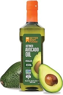 BetterBody Foods Refined Avocado Oil, Non-GMO Cooking Oil, Kosher, Keto and Paleo Diet Friendly, Frying, Baking, Avocado Oil, 500 mL, 16.9 Fl Oz