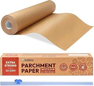 Unbleached Parchment Paper Roll for Baking 12in x 262ft, 260 Sq.Ft, Heavy Duty & Non-stick Baking Paper with Slide Cutter, Brown Parchment Paper for Cooking, Air Fryer, Steaming, Bread