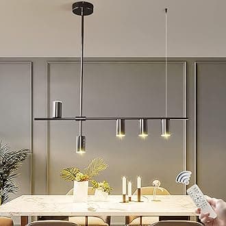 Ganeed Dining Room Light Fixture, Upgraded Dimmable LED Modern Pendant Light with Electroplated Surface, Modern Black LED Hanging Chandelier Light Fixture for Kitchen Island Dining Room, 35W 5-Light