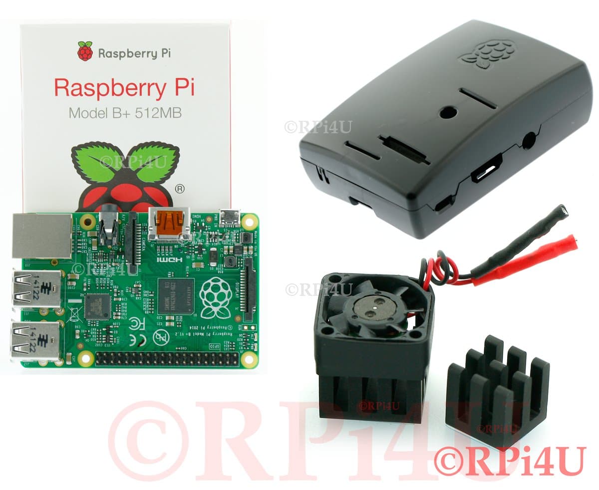 Raspberry Pi Model B+ 512 MB plus Case plus Aluminum Heatsink with Fan