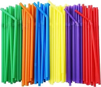 ALINK 200-Pack Flexible Drinking Straws, Assorted Colors Plastic Disposable Bendy Straws - 7.75" x 0.23"