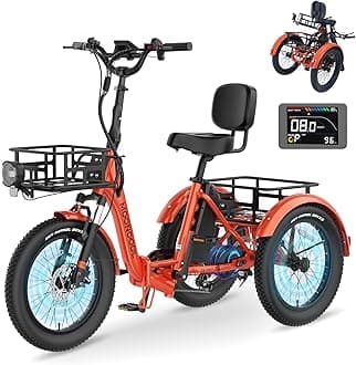Electric Trike for Adults, 500W/750W 48V Electric Tricycle for Adults Peak Power 1500W, 20"x3.0" Fat Tire 3 Wheel Electric Bike, Folding Aluminum Adult Tricycle with Removable Battery