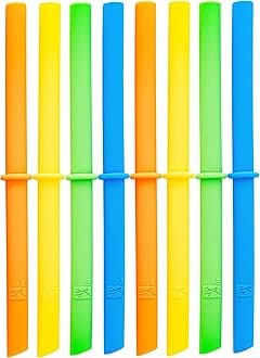 Adults & Kids Reusable Silicone Straws with Stoppers (Orange/Green/Yellow/Blue (6.3" Length))