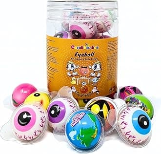 SATASTE 3D Bursting Eyeball Jelly Candy | Halloween Mix Shaped Gummy Balls | Center-Filled Spooky Treats - 30 Pcs, Mix Fruit, 11 Grams