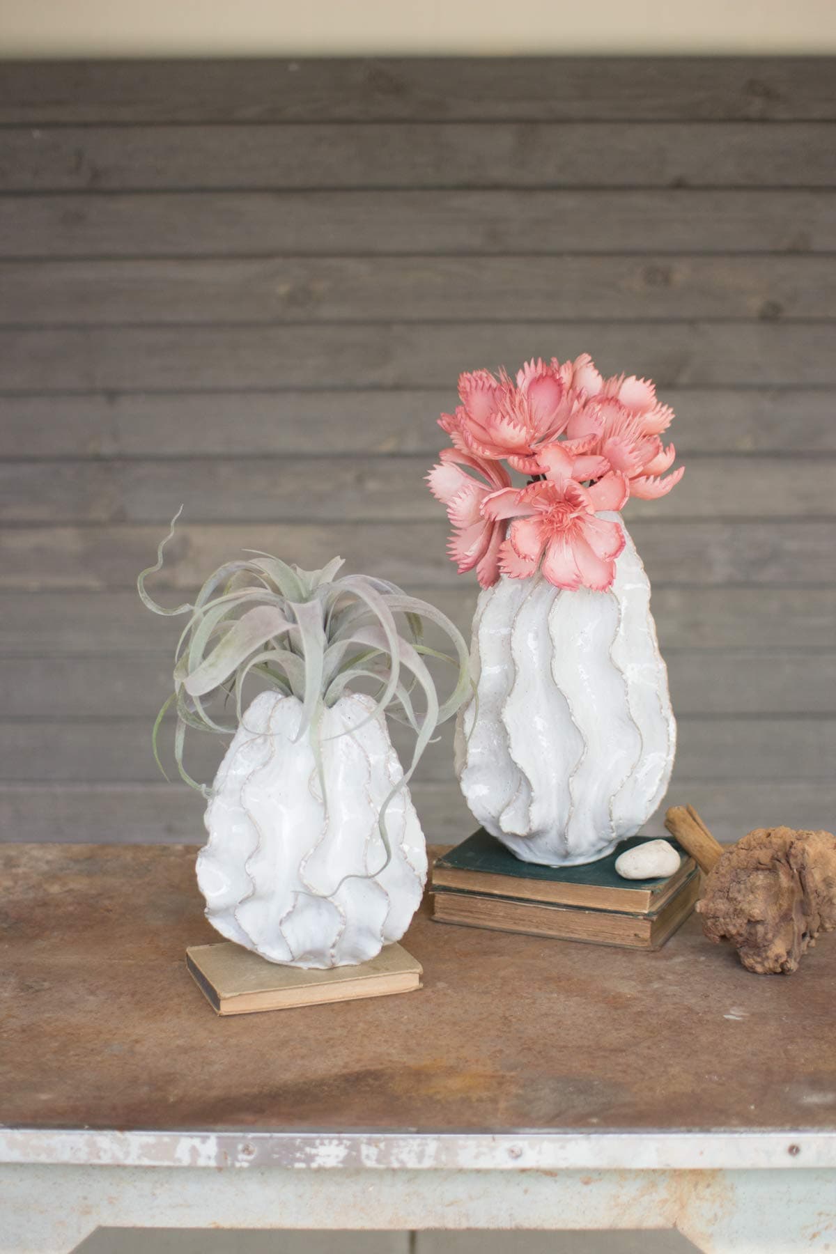 Small Ceramic Ruffle Vase, One Size, White