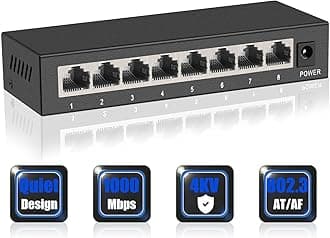 8 Port Gigabit Unmanaged Network Switch, Metal Case Switch | Plug & Play | Fanless Housing, Black