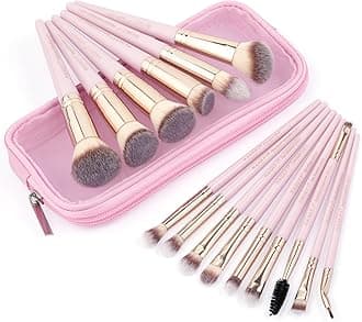 MAGEFY Makeup Brushes, 15 Pcs Premium Synthetic Make Up Brushes with Case Foundation Powder Concealers Eye shadows Makeup Brush Set（Pink)
