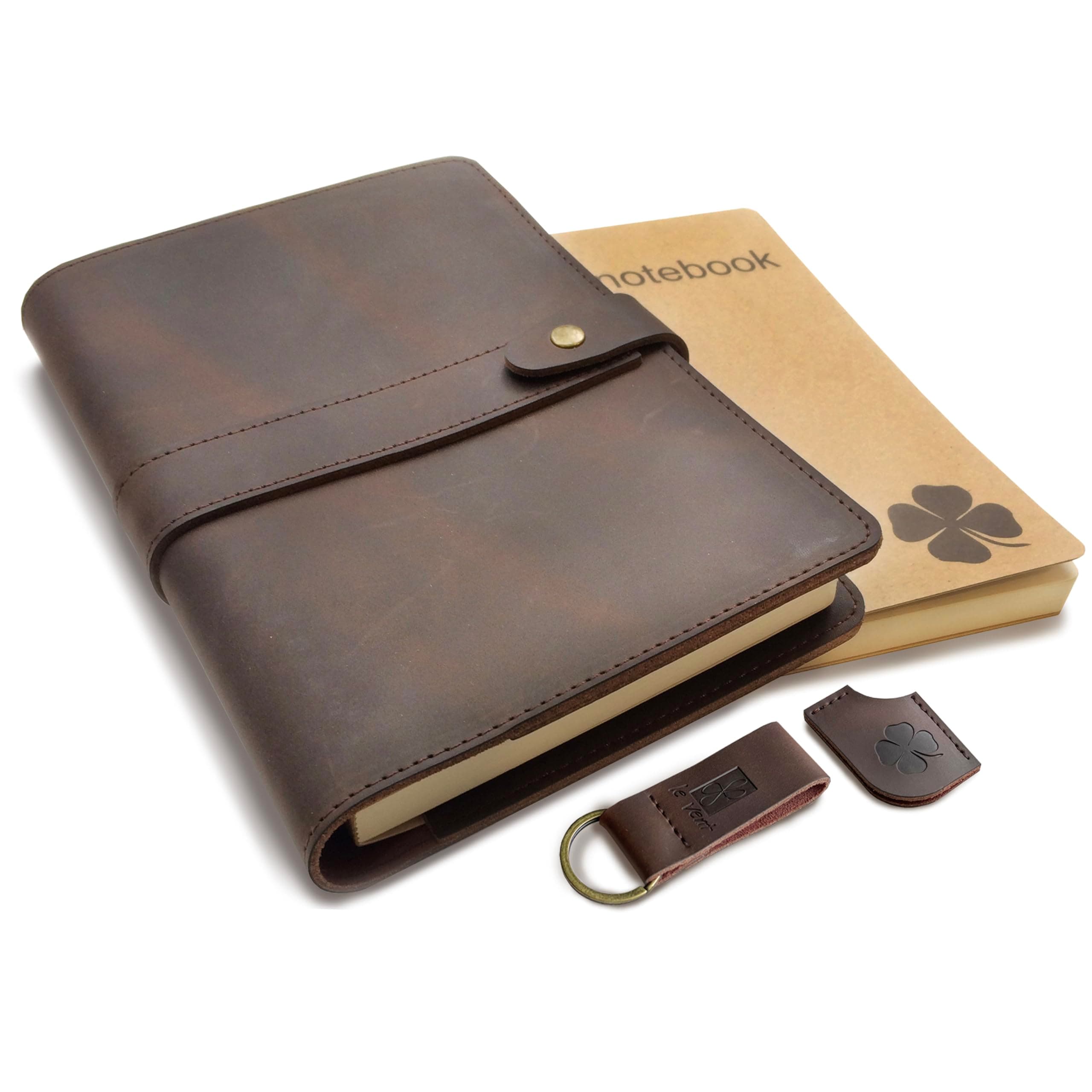 le vent Refillable Leather Journal, with 2 Bound A5 Notebooks Lined and Blank 200 Pages,8.6x6.2in (Brown)