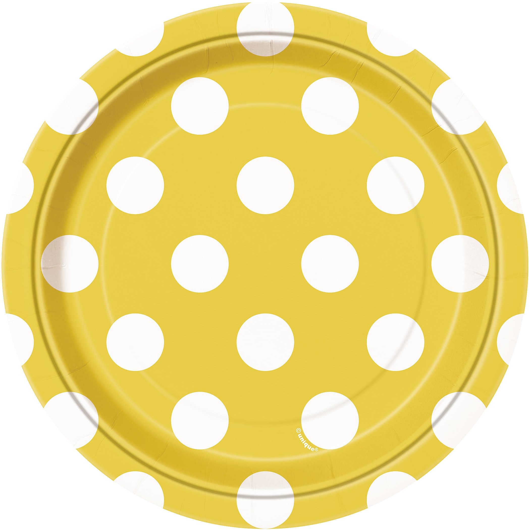 unique party Yellow Polka Dot Plates 7"