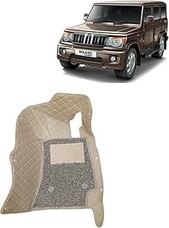 KINGSWAY® Bolero 7D Car Mat for (Year 2020 Onwards), Compatible with Mahindra Bolero Car Floor Mats, Complete Set of 4 Pieces, Top-Notch PU Leatherette 7D Foot Mats, Washable, Beige