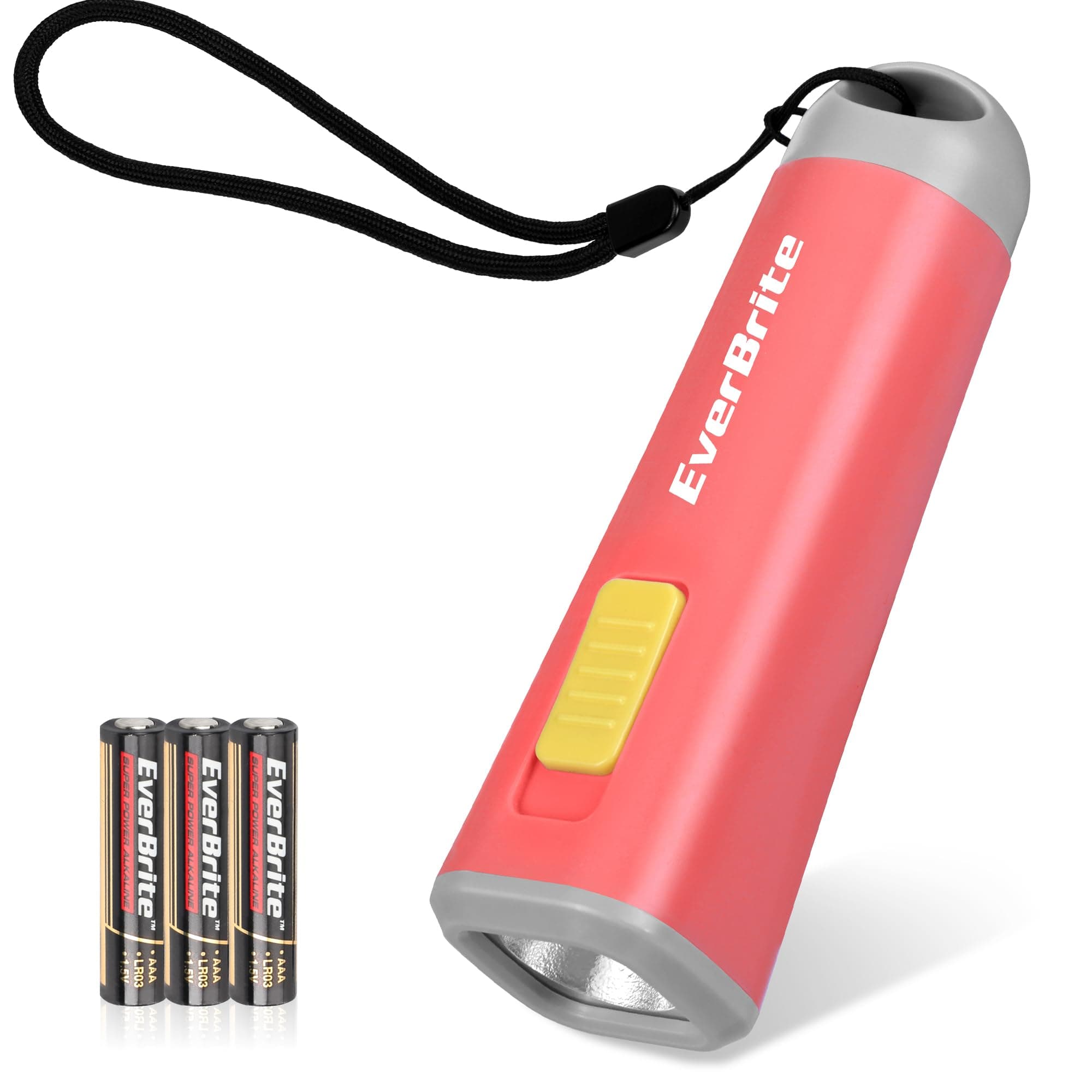 EverBrite Mini LED Flashlight - Lightweight (46 g) Torch with Soft Yellow Light for Reading, Camping, and Emergencies - Coral Red