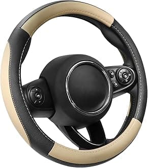 SEG Direct Black and Beige Microfiber Leather Steering Wheel Cover for Prius Civic 14" - 14.25"