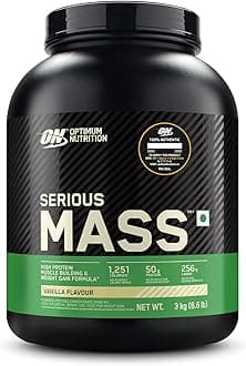 Optimum Nutrition (ON) Serious Mass High Protein High Calorie Weight Gainer Powder - 3 kg (Vanilla) with Vitamins and Minerals, Suitable for Vegetarians