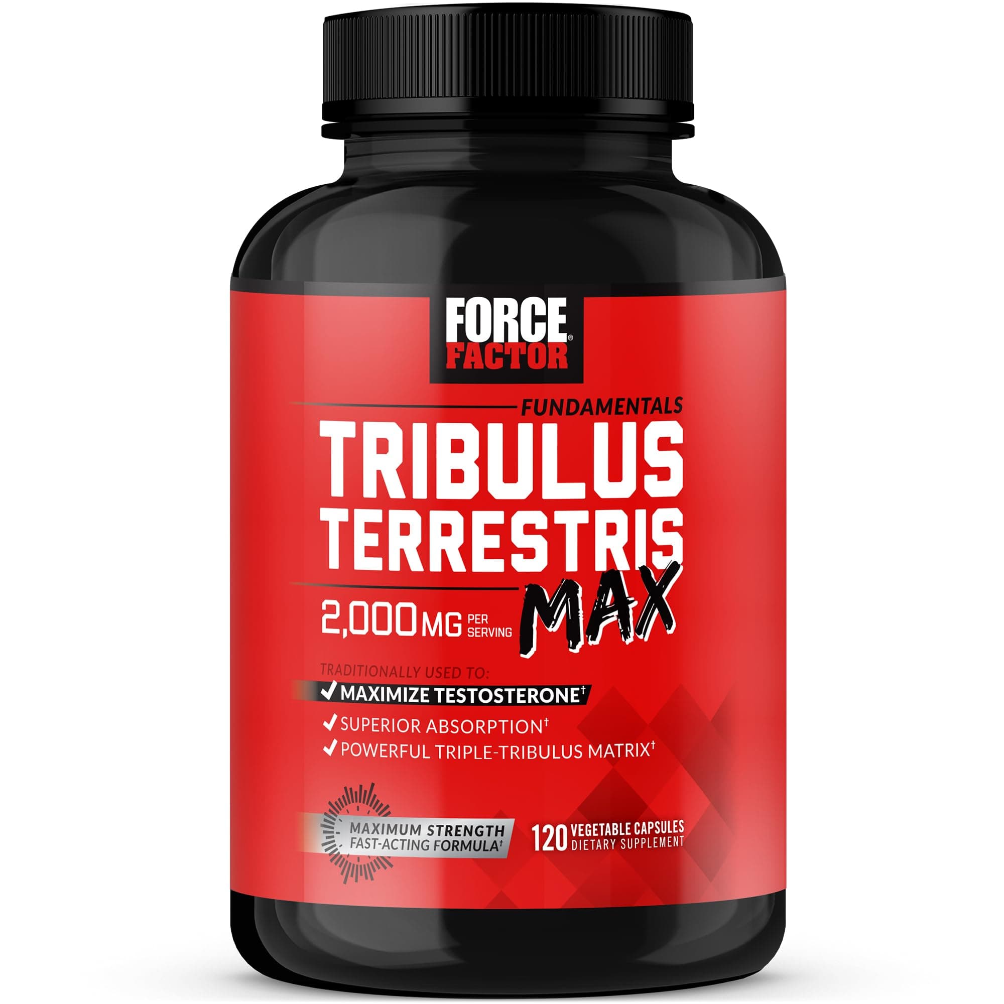 Force Factor Tribulus Terrestris Max for Men, Testosterone Booster and Male Vitality Supplement, for Superior Absorption, 2000mg, 120 Capsules