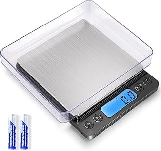 Digital Food Kitchen Scale Upgraded, YONCON 3000g/0.1g High Accuracy Mini Pocket Scale Measures in Grams and oz for Cooking, Baking, Jewelry, Tare Function,2 Trays, LCD Display (Batteries Included)