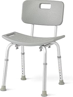 Medline Bath Chair with Back, Shower Chair has Height Adjustable Legs, Tool-Free Assembly, Shower Seat with Suction Cup Feet, Gray