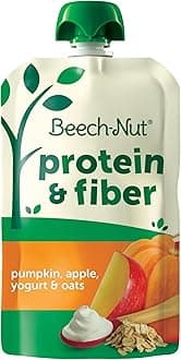 Beech-Nut Baby & Toddler Food Pouches with Protein and Fiber, Pumpkin Apple Yogurt & Oat Puree, 3.5 oz (12 Pack)