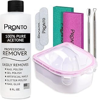 Gel Nail Polish Remover Kit – 8 Oz Pure Acetone 100 Percent, Nail File, Nail Polish Soak Off Bowl, Cuticle Oil for Nail Care + Manicure Set with Nail Buffer Block, Cuticle Pusher & Nail scraper