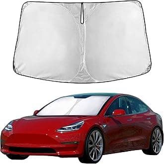 EcoNour Windshield Sun Shade for Tesla Model 3/Y 2017-2026(Fit Model Y Juniper 2025-2026/Model 3 Highland 2024)Upgraded Foldable Sunshade, Window Sun Visor Protector, Blocks UV Rays Keep Your Car Cool