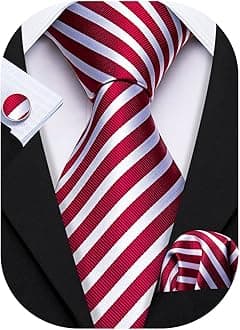 Man Stripe Ties Set Silk Woven Pocket Square Necktie Cufflinks Formal Party Business