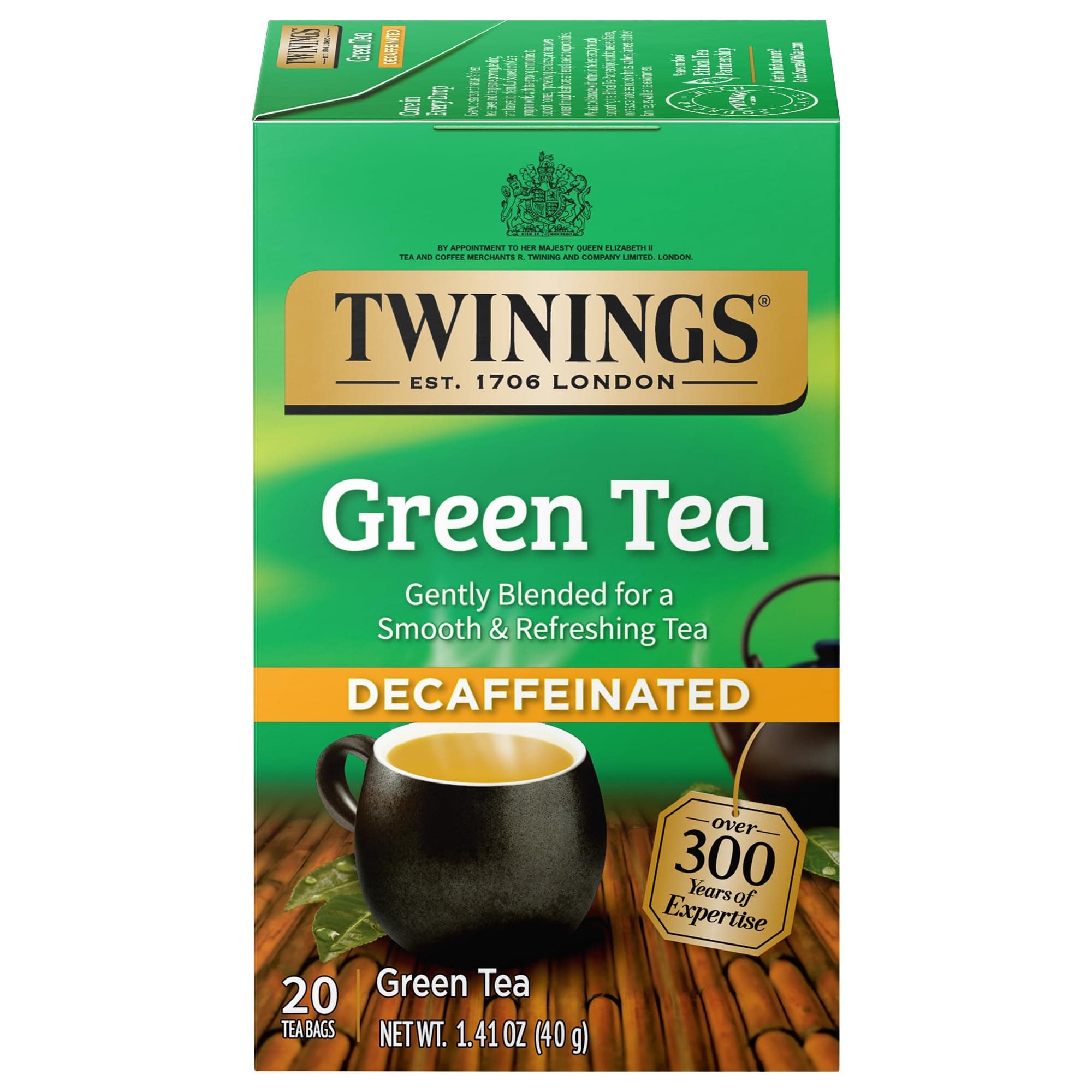 Decaffeinated Green Tea Individually Wrapped Bags, 20 Count (Pack of 1), Smooth Flavour, Enticing Aroma, Enjoy Hot or Iced, 20 Teabags