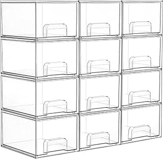 Vtopmart 12 Pack Small Clear Stackable Storage Drawers,Acrylic Bathroom Makeup Organizer,Plastic Storage Bins For Vanity, Undersink, Kitchen Cabinets, Pantry, Home Organization