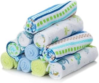 10 Pack Soft Terry Bath Washcloths – Newborn Boy or Girl, Blue Stripes
