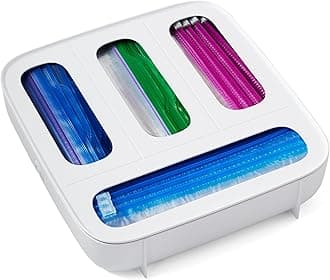 YouCopia StoraBag Food Bag Dispenser, Family Size 4-Slot, Plastic Sandwich Bags Drawer Organizer for Kitchen Storage