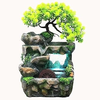 Indoor Water Fountain, Indoor Fountains and Waterfalls with Color LED Light & ON/Off Switch, Small Rockery Stream Tabletop Fountain Waterfall Decor for Home Office Bedroom