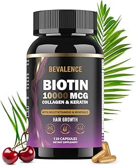 Biotin 10,000MCG Hair Growth Support for Women & Men with Collagen & Keratin – Hair, Skin & Nails Vitamins with Multivitamins & Minerals – 120 Capsules (2-Month Supply)