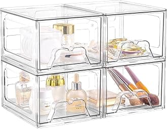 Plastic Drawers Storage, 4 Pack Clear Stackable Storage Drawers, Acrylic Storage Bins with Drawers for Fridge Organizers, Small PlasticDrawers Stackable for Makeup Organizers Cosmetic Display