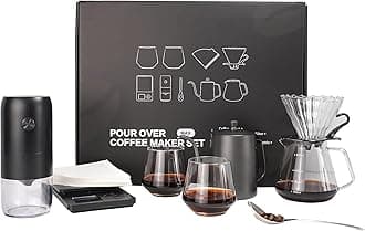 SuperCook Coffee Pour Over Kit Hand Drip with Kettle, Electric Grinder, Camping Travel Coffee Kit Ideal for Anniversary Birthday Gift