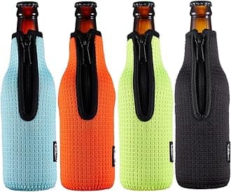 WK ieason Beer Bottle Sleeve Insulators 12oz 330ml Standard Beer Bottle Cooler Covers Zip-up Bottle Jacket 12OZ Beer Bottle Holder Non-Slip Thick Neoprene Sleeves (Orange/Green/Black/Light Blue)