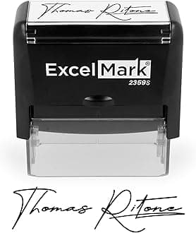ExcelMark Custom Signature Stamp, Self-Inking Personalized Name Stamp – Upload Your Own Signature Image or Choose Script Font – Refillable Ink for Documents, Checks & Business Use - Large