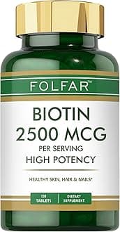 Folfar Biotin 2500mcg - 120 Tablets | High Potency for Hair Growth, Stronger Nails & Radiant Skin | Supports Energy & Collagen Production for Youthful Appearance | Metabolism & Cellular Health