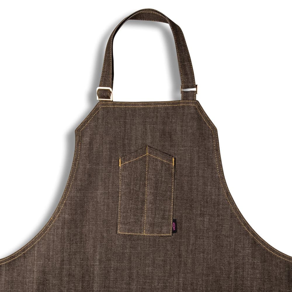 Brown Professional Chef Apron/Bib with gold double stitching | Adjustable with Pockets - Aprons by Chef Angelo Sosa {Honey Brown}