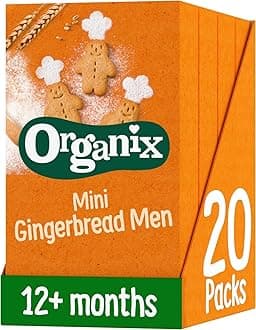 Organix Mini Gingerbread Men Organic Toddler Snack Biscuits Multipack, No Added Sugar, 5 x 20 g Packs Per Box (4 Boxes Total)