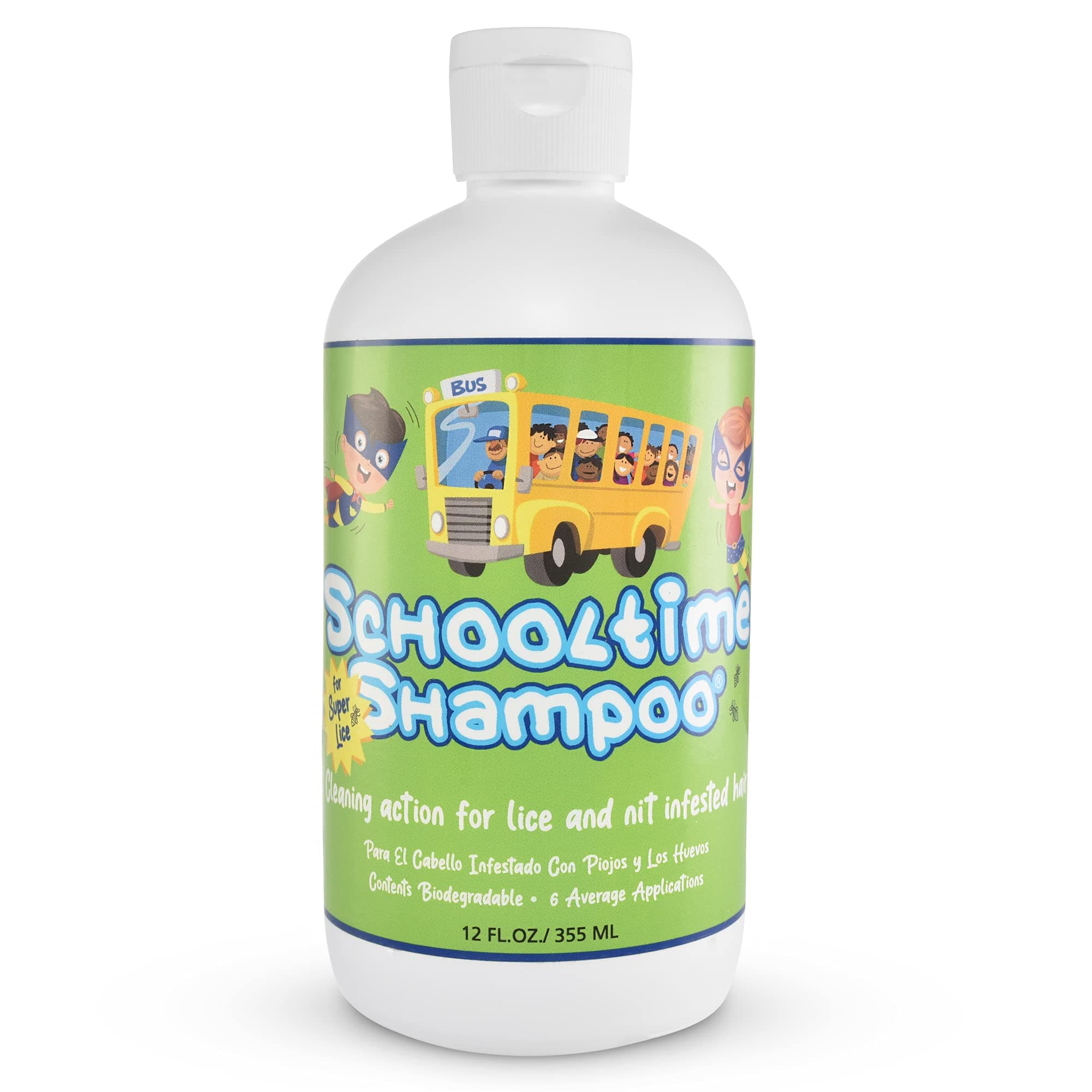 Schooltime Lice & Nit Removal Shampoo for Kids - Gentle Non Toxic Formula - Eliminates Head Lice and Eggs - Easy 15-Minute Application - Family Size 12 oz Bottle