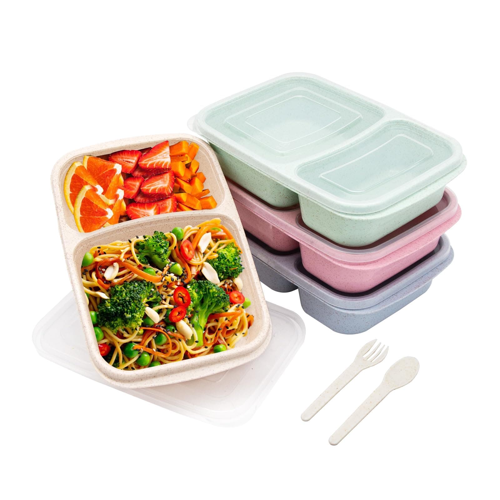 4 pack Bento Lunch Box, 2 Compartments Meal-Prep Containers with Lids, Microwave & Dishwasher Safe, Reusable Divided Food Food Storage Containers -Stackable for Travel, School and Work