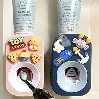 Automatic Toothpaste Dispenser Wall Mounted for Bathroom,Toothpaste Squeezer for Kids & Family Shower by Mr. Thumbs (2pc,Ocean & Cheese)