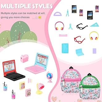 29 Pieces Dollhouse Accessories Mini Laptop Computer Tablet Phone Toy Miniature Glasses Headset Backpack Drink Toys Plastic Doll Accessories