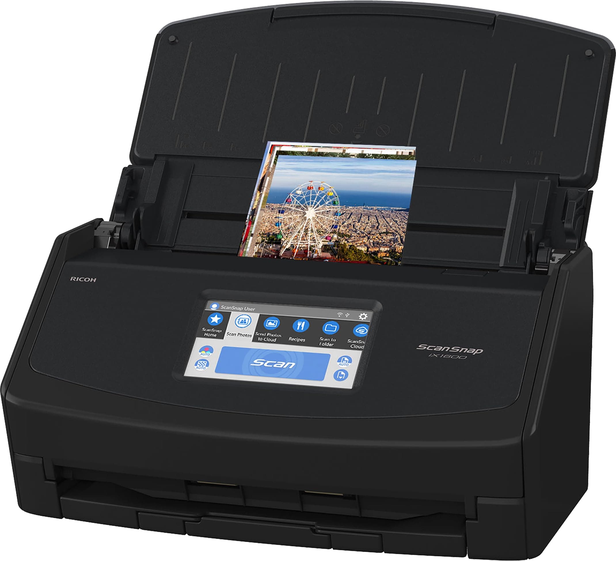 ScanSnap iX1600 Wireless or USB High-Speed Cloud Enabled Document, Photo & Receipt Scanner with Large Touchscreen and Auto Document Feeder for Mac or PC, Black