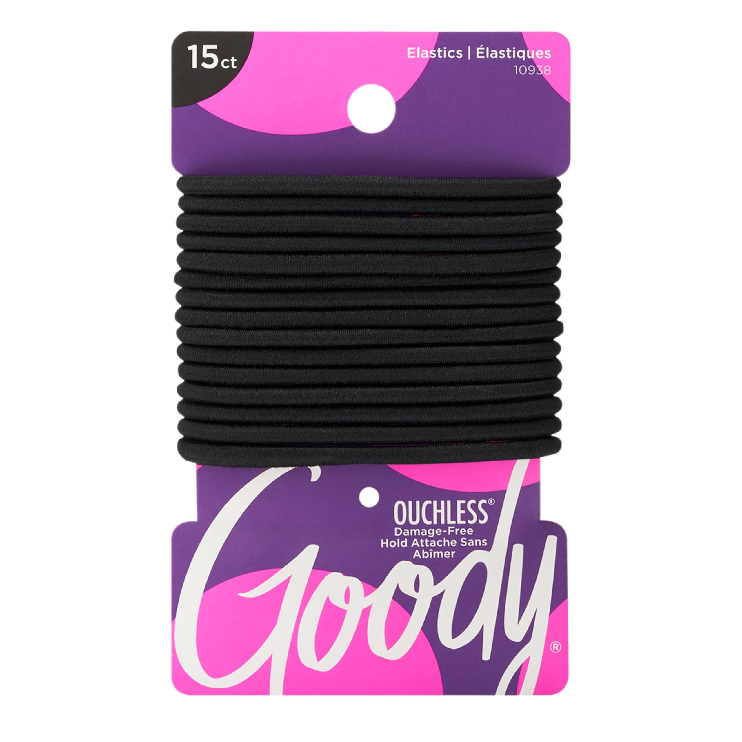 Ouchless Hair Elastics – No Pull, No Breakage, Tangle-Free Hold for Thick, Curly, Coily & Textured Hair – 15 Count, Black, Long-Lasting Ponytail Holders for Women & Men