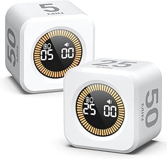 KADAMS Pomodoro Cube Timer Productivity Visual Timer - 5/10/25/50 Min Rotating Countdown (2 Pack White)