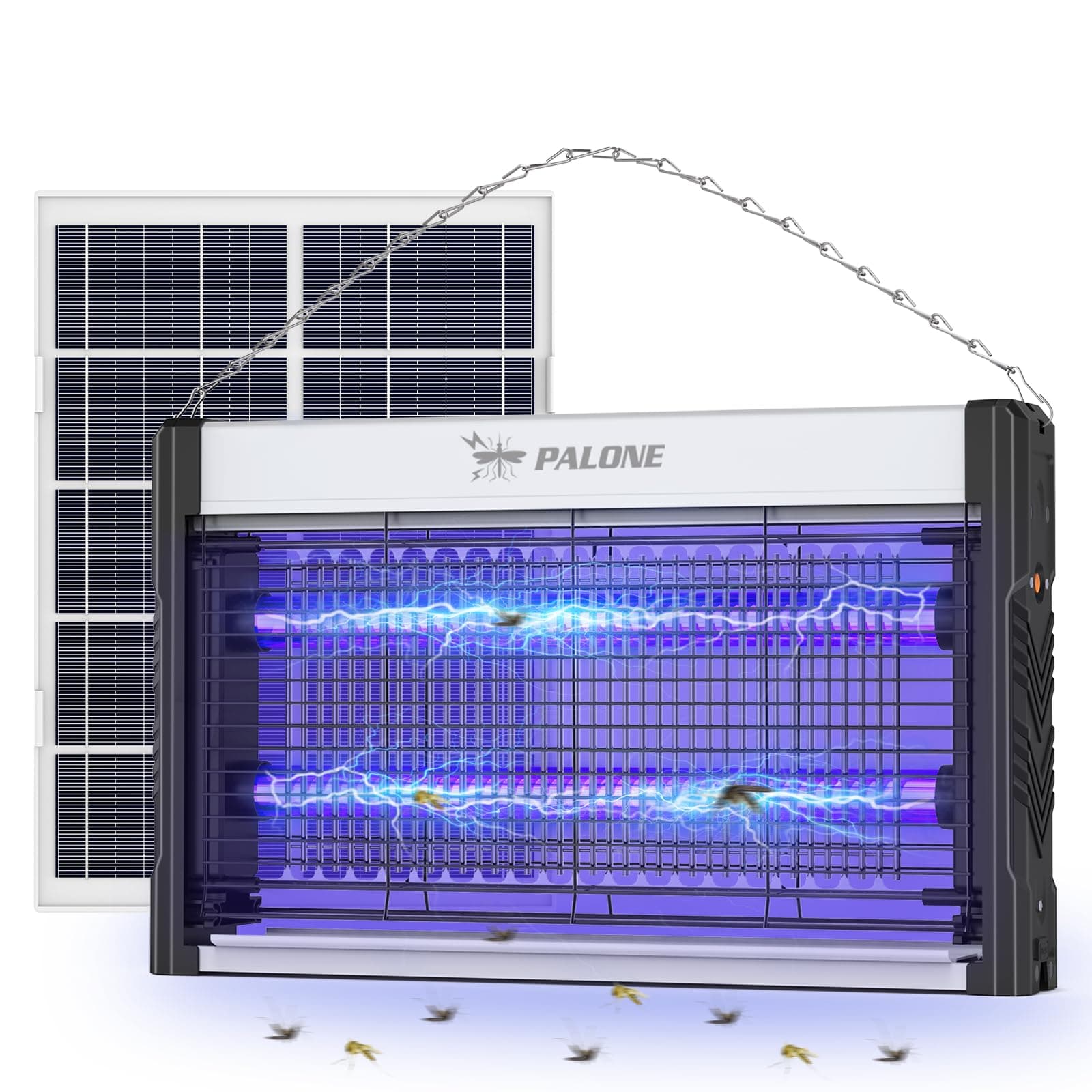 PALONE Bug Zapper, 4000V Powerful Solar Fly Killer, Electric Fly Zapper with 3600mAH Battery, Mosquito Killer UV Light Trap Flying Insects for Living Room, Home, Indoor Garden Yard or Domestic Usage