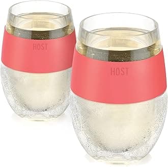 HOST Wine Freeze Cooling Cup, Set of 2, Double Wall Insulated Freezable Drink Chilling Tumbler with Freezing Gel, Glasses for Red and White Wine, 8.5 oz, Coral