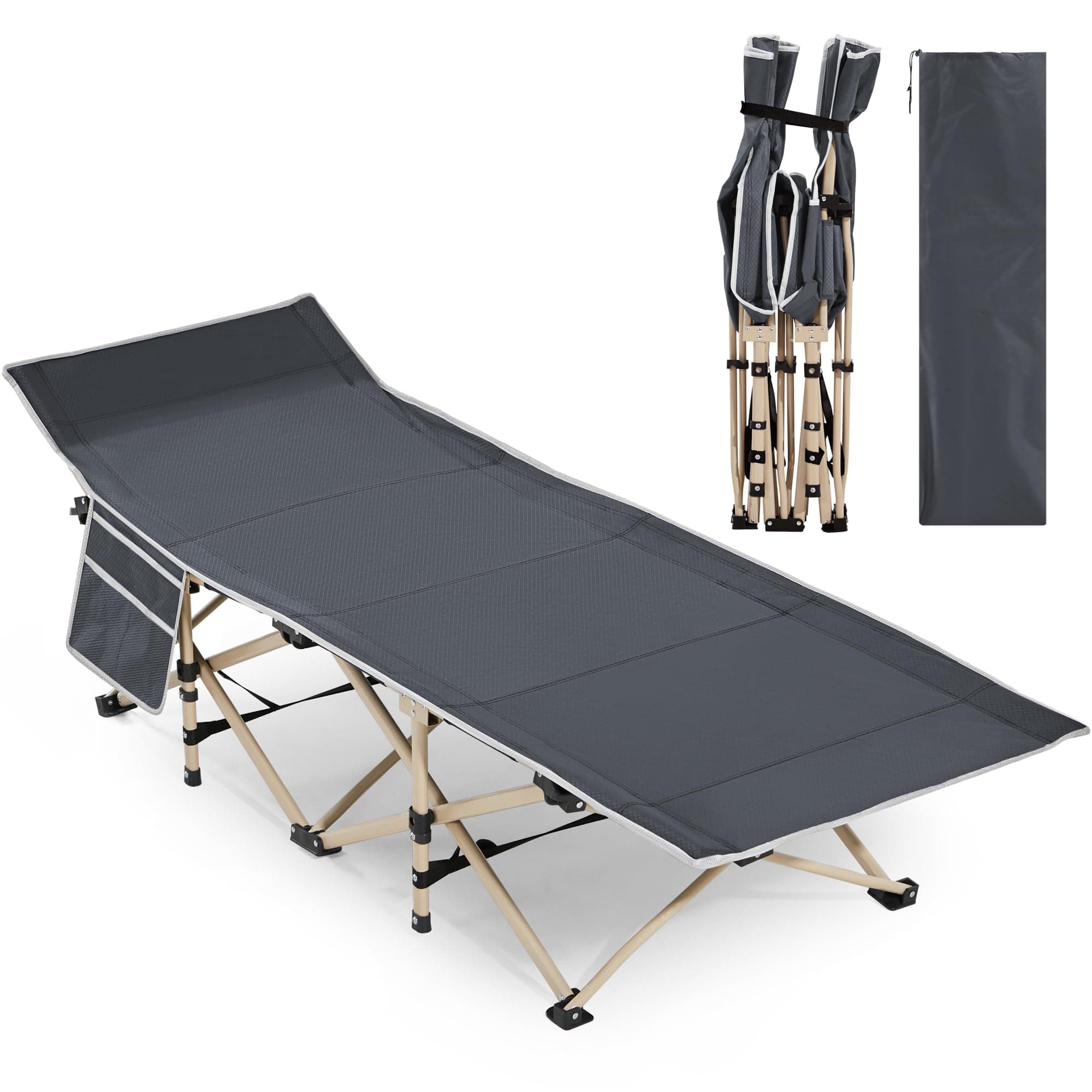 Yaheetech Oversized Portable Camping Cot, Outdoor Folding Bed with Sides Pockets for Travel/Fishing, Light Aluminium Steel Legs, 150kg Load
