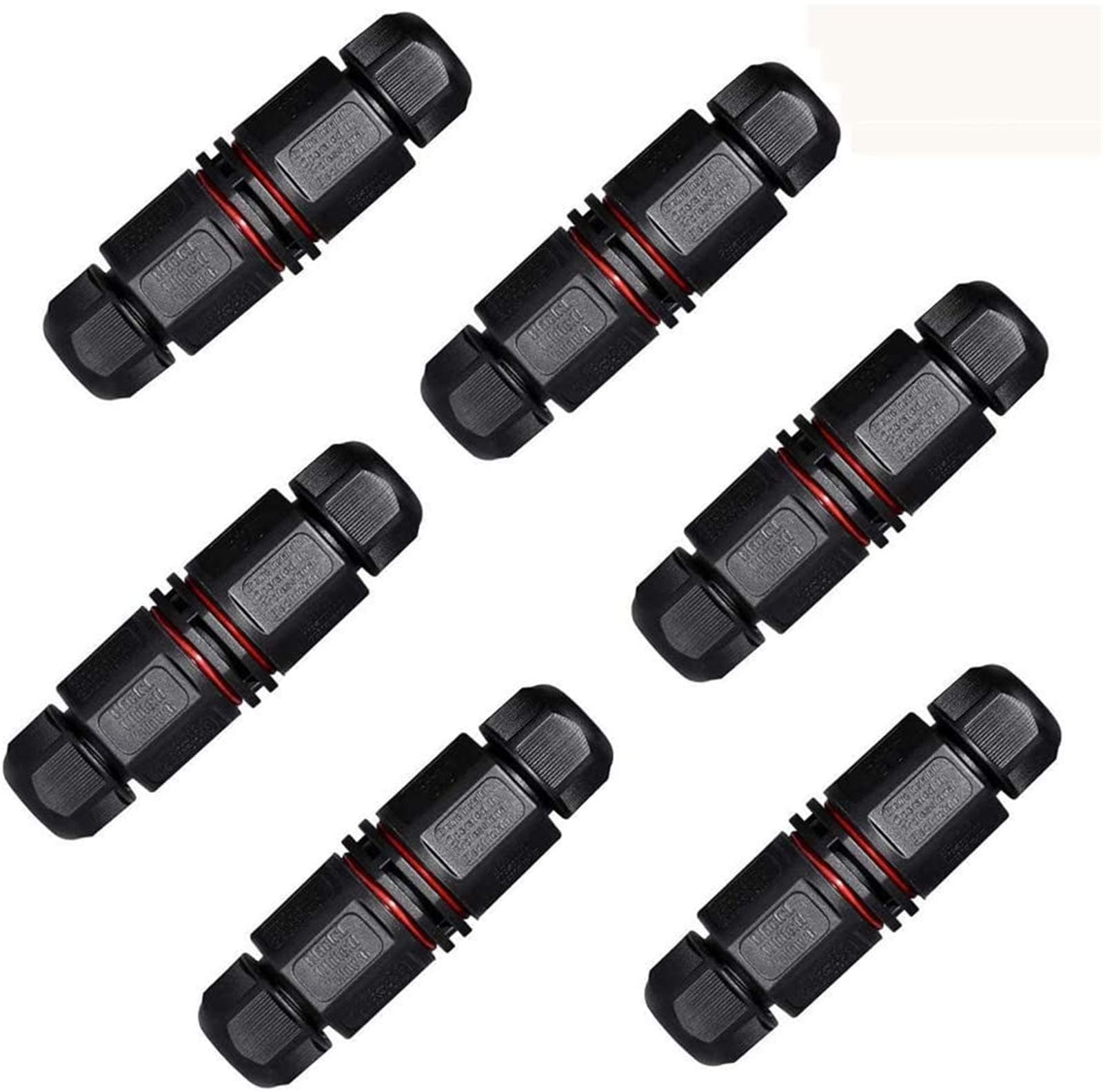 Junction Box Cable Connector, Mcwdoit 6PCS Waterproof IP65 Junction Box Outdoor Cable Connector- Connector External Sleeve Coupler Ø 5.8-10mm(Black, PVC)