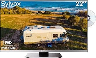 SYLVOX 22 inch RV TV, FHD 1080P 12V TV with DVD Player Built in, Tuner DVB-C/T2/S2, Digital Audio, HDMI USB, Sleep Timer, FM Radio Function, Small Television for Motorhome, Campervan, Kitchen, Home